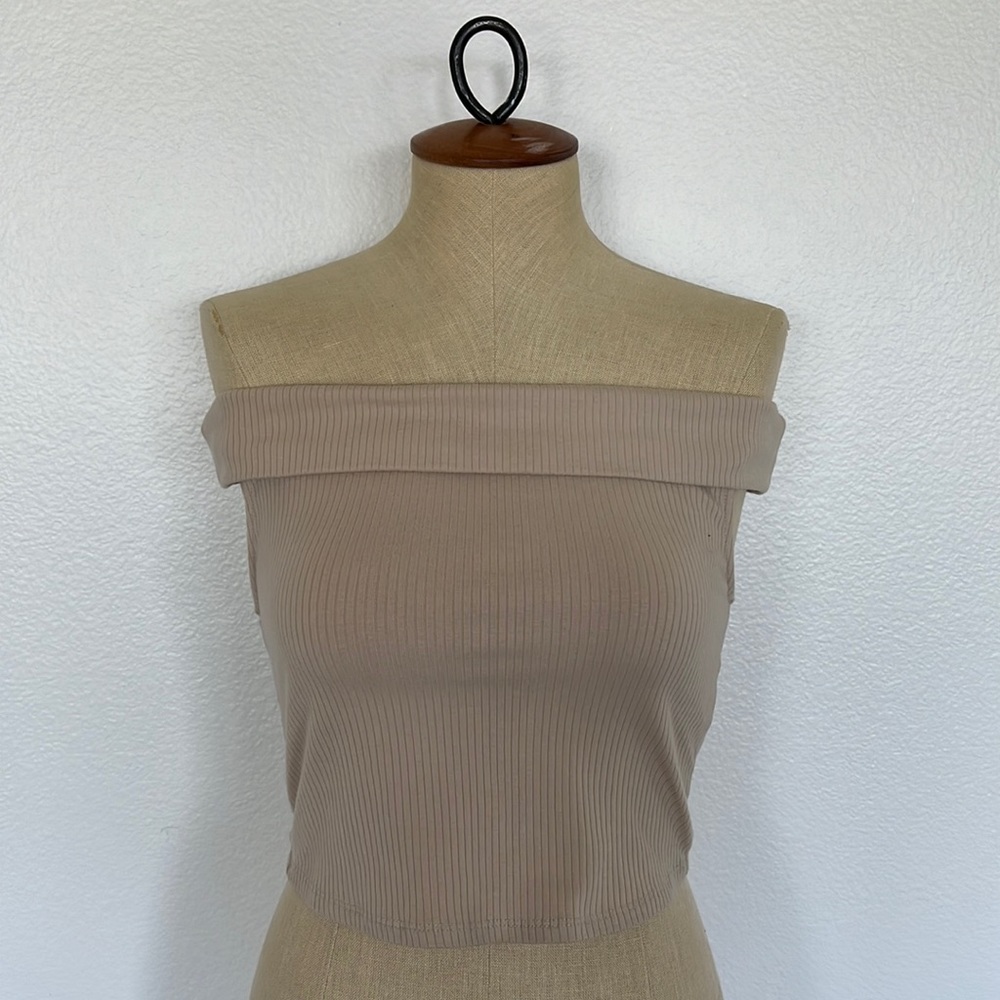Zara Off-The-Shoulder Crop Top Beige Size S - Picture 3 of 7